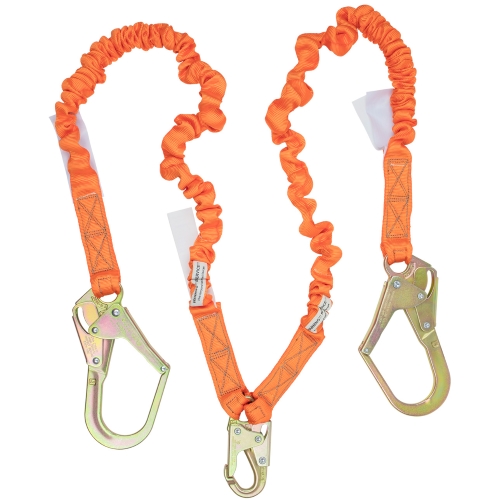 6 FT Double Leg Internal Shock Absorbing Lanyard with Dual Aluminum Rebar  Hooks and Snap Hook